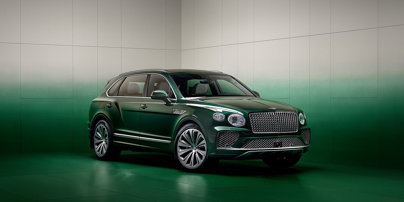 Bentley Almaty Bentley Bentayga Extended Wheelbase SUV in Light Emerald green paint front three quarter in green grey room