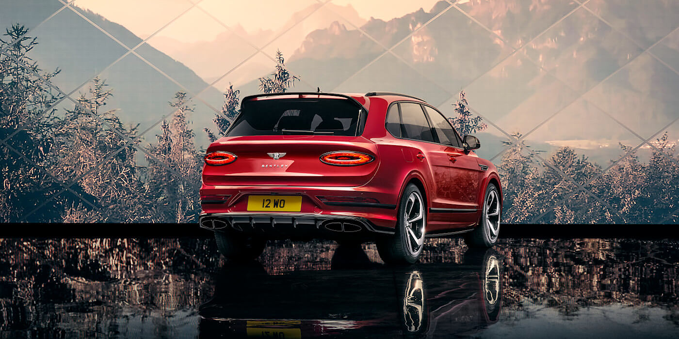 Rear view of Bentley Bentayga S in Candy Red.