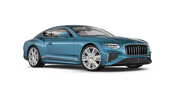 Bentley Almaty New Bentley Continental GT Azure coupe front three quarter in Light Windsor Blue paint